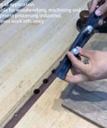 Hands holding Beefy Aluminum Planing Stop Board For Woodworking Your Go To Workbench Baffle Durable Alloy Stop That Installs Easy With Wood Or Metal 19mm Thick Stable And Planing Ready Multi Material Compatibility over workbench