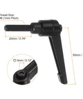 Side view of Six Piece Adjustable Clamping Lever Handles M6 20mm Male Thread Bolts, black aluminum, showing dimensions and design.