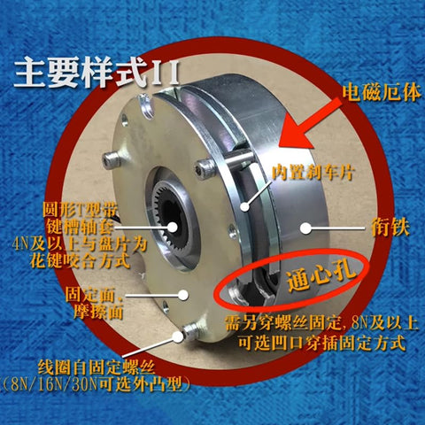 Front view of a customized electromagnetic holding brake for 84mm axis motors (12T/14T/15T), DC24V, metal housing