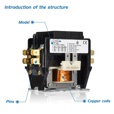 Two Pole 30 Amp 24 Volt HVAC Contactor For Condenser And Compressor 24VAC Coil 600 Volt Ready Durable Flame Retardant Housing