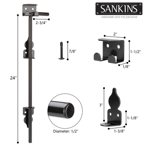 24 Inch Cane Bolt Drop Rod Gate Hardware Heavy Duty Black Solid Steel Ground Latch For Wood Vinyl PVC Metal Gates Fences Doors Holds Gate Tight To Ground Weather Resistant And Anti Rust 1 Pack