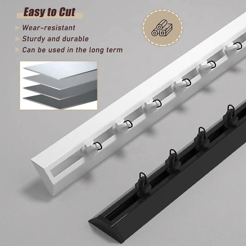 Ultra Thin Ceiling Curtain Rail Aluminum Track For Heavy Curtains With Silent Glide Pulleys, Ceiling Mount Room Divider Rod For Privacy, Black Finish, 12.5m 41ft Length, 1.5 cm Slim Design, Heavy Duty, white and black tracks