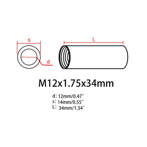 5 Pack M12 X 1.75 Thread Round Rod Coupling Nuts 36mm Long Zinc Plated Joint Nut Connector Kit For Industrial Fasteners 14mm Outer Diameter 5 Pieces For Indoor Outdoor Tough Use, M12x1.75x34mm diagram