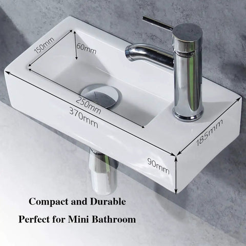 Space Saving Compact Ceramic Corner Wall Mounted Sink For Small Bathrooms White Finish With Right Side Faucet Hole Sink Only