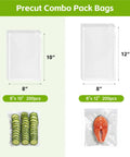 Pre Cut Vacuum Sealer Bags For Food 200 Count 8x10 BPA Free Embossed with cucumber and salmon visual