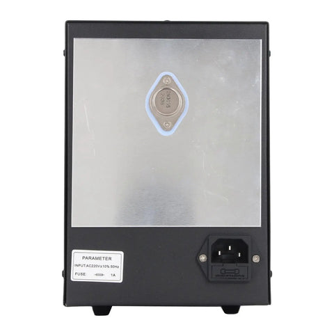 Heavy Duty Variable DC Power Supply 15V 3A Regulated Stabilized With Dual Display And USB Charging Port US Plug Ideal For Electronics Repair And Prototyping Fast Protection Against Short Circuit And Overcurrent With Automatic Recovery, rear view