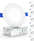 Six Pack 4 Inch LED Recessed Lights Slim Canless Ceiling Fixtures with Junction Box, 650 Lumens, Dimmable, Ultra Thin Design