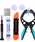 Dudes Totally Vouch For This Slick Four In One Cell Phone Repair Tool Kit Packed With Precision Screwdriver Suction Cup Plier And Dual Hinged Blade Opener For No Sweat Lcd Screen Fixes, showing magnetic screwdriver, suction cups, pliers, and pry tools.
