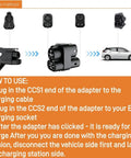 Illustration showing usage method for Heavy Duty CCS1 to CCS2 EV Charger Adapter DC Fast Charging Connector.