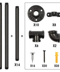 Components of Industrial Style Wall Mount Pipe Shelf Kit Black 4 Tier Open Bookshelf DIY Iron Pipe Shelving System Two Pack.