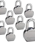 Eight High Security Pro Series Keyed Alike Padlocks With Sixteen Keys Bump Stop Technology for commercial security solutions.
