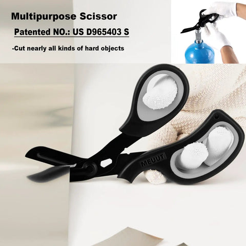 All Purpose 8 Inch Heavy Duty Utility Scissors 3 Pack Built Tough Workhorse With Forged 440 Stainless Steel And Triple Heat Treated Blades Non Stick Fluorine Coating For Smooth Cuts Through Fabric Cardboard Plastic And More, black scissors close-up