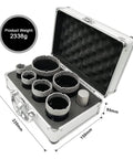 Pro Grade Diamond Core Drill Bits Set for Porcelain Tile Ceramic Marble Brick Hole Saw Kit 7 Piece with open case view