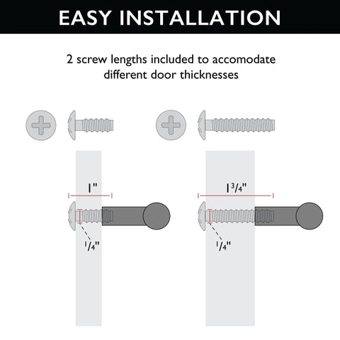 Diagram showing easy installation with 2 screw lengths for 4 Inch Satin Nickel Truss Bar Cabinet Pulls 10 Pack Center To Center 104 mm