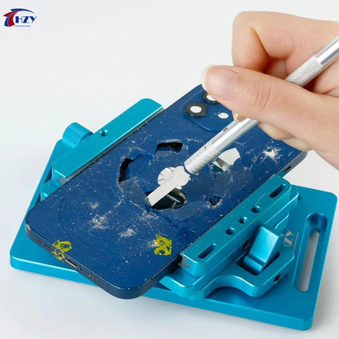 Universal Phone Screen Separator Kit With Suction Cup And Heating 360 Rotating Clamp in use on a smartphone screen for repair.