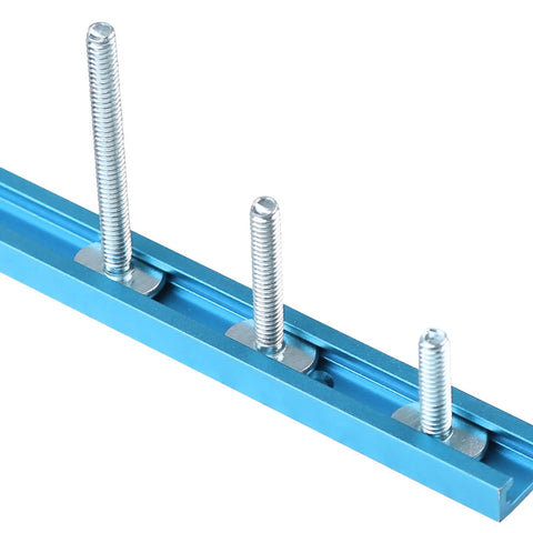 Quarter Inch T Track Bolts and Knobs Kit Pro Grade for Woodworking Jigs and Fixtures with various bolt sizes on track