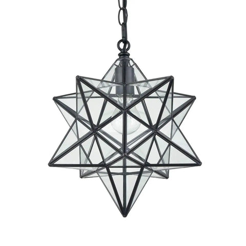 Big 16 Inch Moravian Star Pendant Light With Clear Glass Adjustable Chain Hanging Star Ceiling Fixture For Kitchen Bedroom Entryway