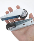 Heavy Duty Vertical Gate Support Track Rollers And Wheels For Smooth Sliding Patio Doors Anti Sag Fence Hardware Two Piece Setup in hand.