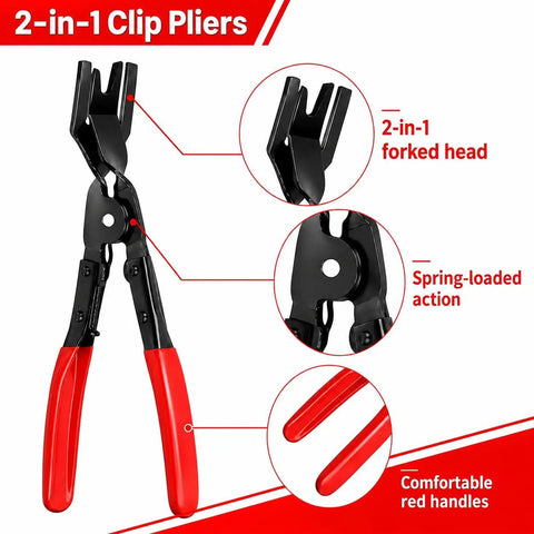 2-in-1 clip pliers with forked head and spring-loaded action from 5 Piece Auto Electrical Disconnect Pliers Kit