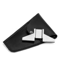 Caliper Depth Base T Bar Attachment for Dial Digital and Vernier Calipers, Carbon Steel Hardened, shown on black leather pouch