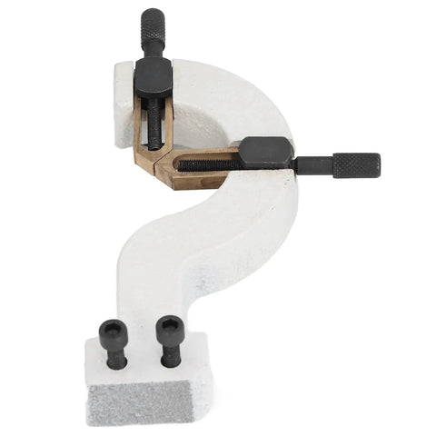 Premium Lathe Rest Steady Fixing Tool For Wood Turning Perfect For Wm 210 And 8x16 Frame shown in white die cast aluminum design.