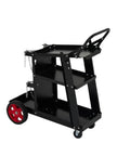 Heavy Duty 3 Tier Rolling Welder Cart With Tank Storage And Gas Cylinder Slots, Safety Chains For TIG ARC Plasma Cutter Welding Machines, Black