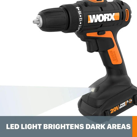 Power Share Compatible 20V Cordless Drill And Driver With 265 In Lbs Torque 15 Position Clutch, LED Light, Ergonomic Grip