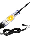 6V-12V-24V DC Car Electrical Test Pen With Alligator Clip And Long Steel Probe, Continuity And Voltage Fuse Tester For Sedan, SUV, RV And Truck, Handy Automotive Test Light For Quick Circuit Checks. handheld clear plastic test light with steel probe and alligator clip