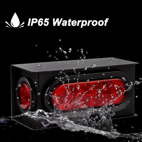 Heavy Duty Steel Trailer Light Box Kit With 6 Inch Oval Red LED Tail Lights And 2 Inch Round Red LED Side Markers showing waterproof feature