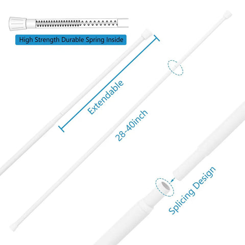 No Drill Adjustable Spring Curtain Rod 28 To 40 Inches White, Fast Install Tension Rod With Durable Suction End Caps, highlighted features