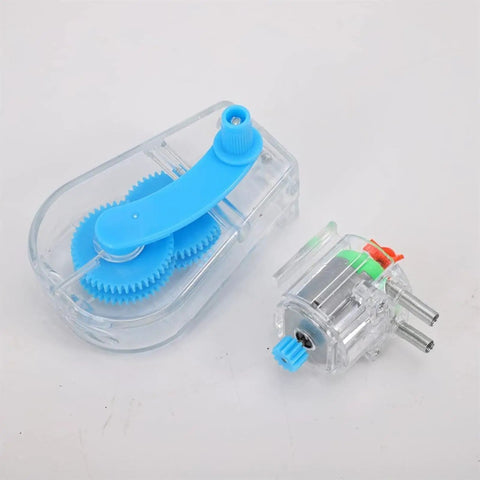 Magnetic Levitation Electric Fan Experiment Kit With Hand Crank Generator, transparent plastic build, blue gears