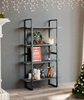 Industrial Four Shelf Book Cabinet In Gray Built From Solid Pine Wood with Christmas decor and ornaments