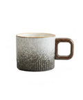 Premium Durable Ceramic Espresso Cup With Wooden Handle 1.7 Oz Demitasse in textured gray and brown finish.