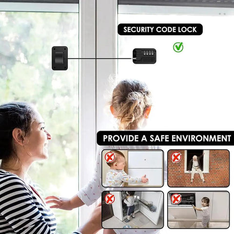 2 Pack Safety Fridge And Freezer Locks With Password Unlocking, mother and child by window, security code lock visible
