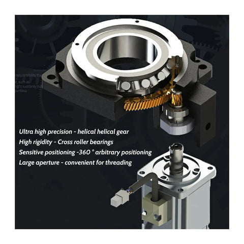 Heavy Duty Cnc Hollow Rotating Table With Precision Rotary Actuator And Rock Solid Indexing Disc showing helical gear and cross roller bearings.