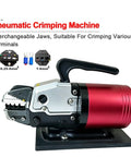 Mini Pneumatic Crimping Machine with interchangeable jaws for electrical wire connectors and cable lugs.