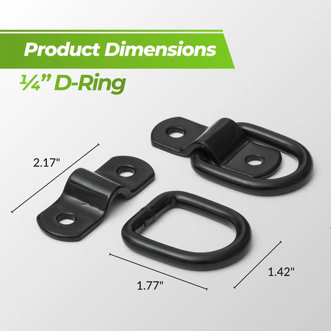 Lock Down Your Rig With 10 Piece 1/4 Inch Steel D Ring Tie Down Anchors 2400 Lbs Heavy Duty Muscle Surface Mount dimensions 2.17 inches and 1.77 inches