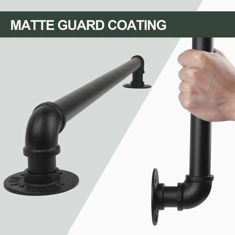 Close-up of Matte Guard Coating on 12ft Galvanized Steel Stair Railing Kit With Iron Balusters Easy Install Indoor Outdoor Hand Rail