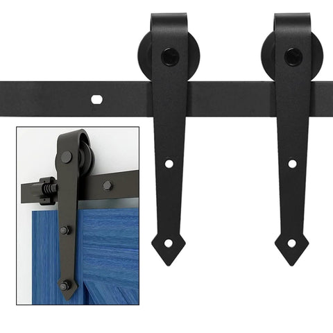 Heavy Duty Bypass Sliding Barn Door Hardware Kit For Double Doors With Single Track Carbon Steel Black Powder Coated