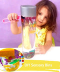 Child playing with sensory bin using Magnetic Bingo Set With 100 Orange Plastic Markers For Math Counting And Science Exploration Kid Friendly STEM Kit