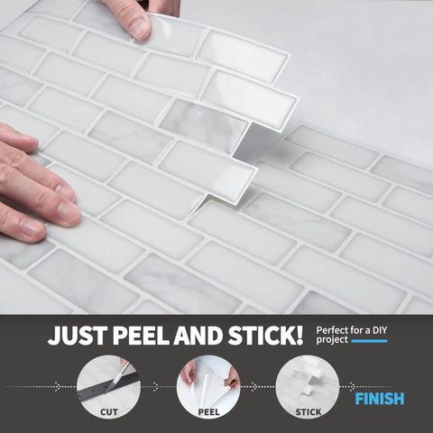 Self Adhesive 12x12 Backsplash Tiles 10 Pack For Kitchen Shower And Fireplace, DIY Friendly Install demonstration on surface