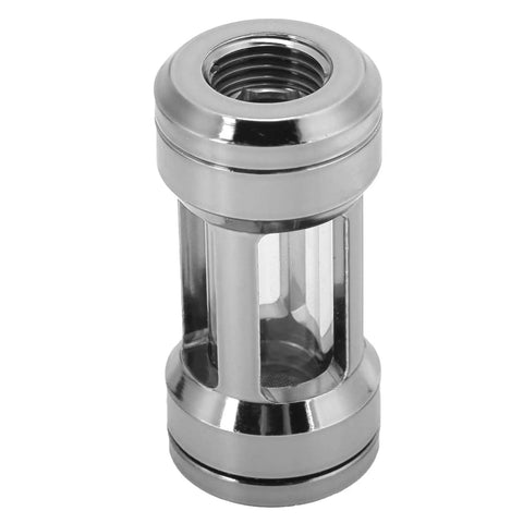 Chiciris G1/4 Brass Inline Water Cooling Filter For PC Liquid Loop in silver, 50mm x 24mm, showcasing stainless steel design.
