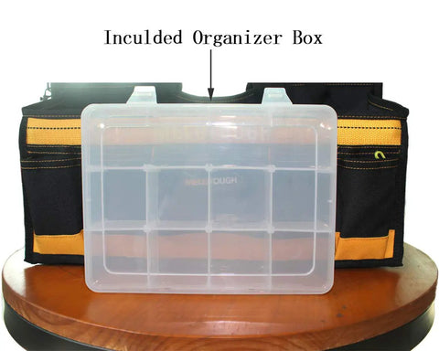 17 Inch Open Top Electrician Tool Bag With Shoulder Strap HVAC Pro Carrier Center Plastic Tray 30 Pockets Dual Outside Pouches
