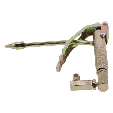 Pneumatic Grease Gun With 360 Degree Rotation And High Pressure Lubrication Capability, close-up of metal nozzle and lever.