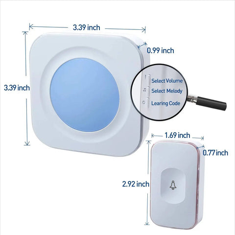 Wireless Doorbell For Home With Hearing Impaired Friendly Design 2 Buttons And 3 Receivers Bright Flashing Light dimensions