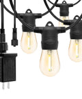 Close-up of Low Voltage Outdoor String Lights With 16 Sockets Spanning 48 Feet Plug In 12V E26 Base Energy Saving Shatterproof LED Bulbs
