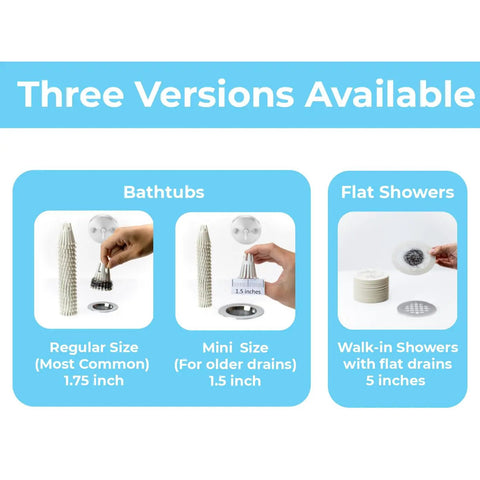 Three versions of Disposable Hair Catcher 20 Pack For Standard 1.75 Inch Tub Drains Eco Friendly Bioplastic Hair Trap Strainer shown