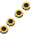 Set of four yellow and black Mecanum wheels, 80mm, ABS rubber, omni-directional for DIY TT Motors building-block robot cars