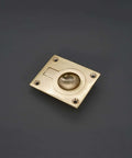 Polished Brass Flush Ring Pull Handle 60mm By 50mm for cabinets and drawers, recessed furniture, cupboards, boat hatch.