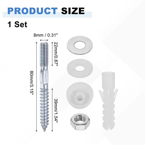 Heavy Duty Basin Mounting Screws And Bolts Kit For Wall Mounted Sinks Self Tapping Screws Bolts Washers 2 Sets With Nuts Expansion Anchors And Instruction Manual Perfect For Bathroom Sink Install. 1 set, 80mm screw, washer, nut, and anchor